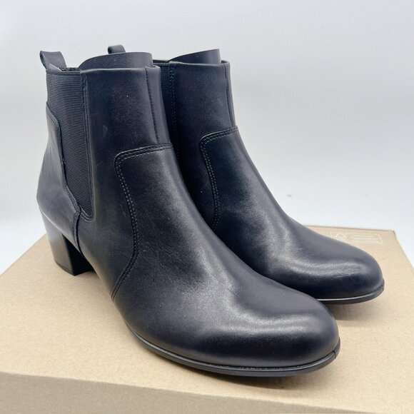 Ecco Shape 35 Black Leather Chelsea Boots Low Heel Womens EU 39 US 8- 8.5 - Picture 4 of 11